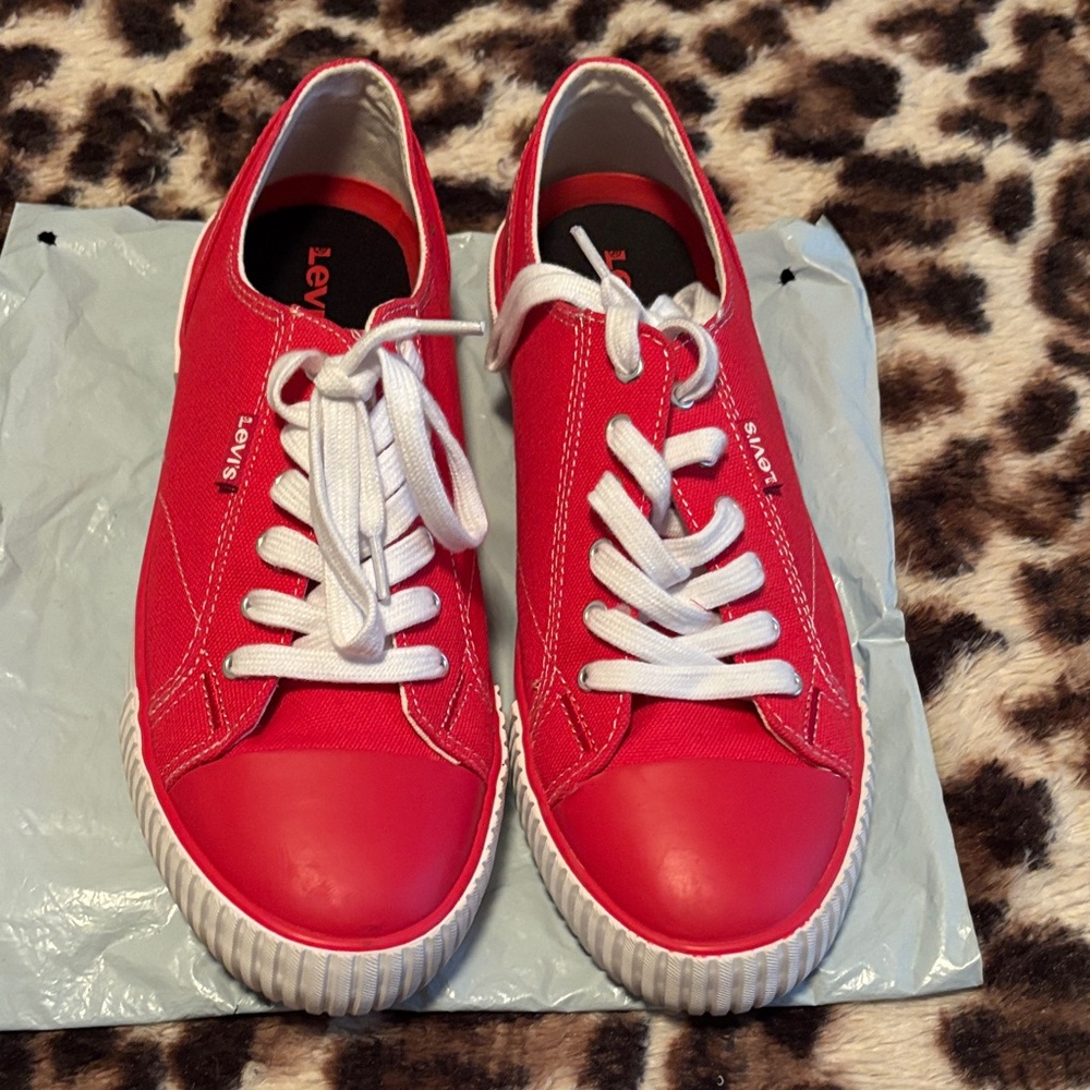 Levi's Bright Red Canvas Low-Top Sneakers with White Laces